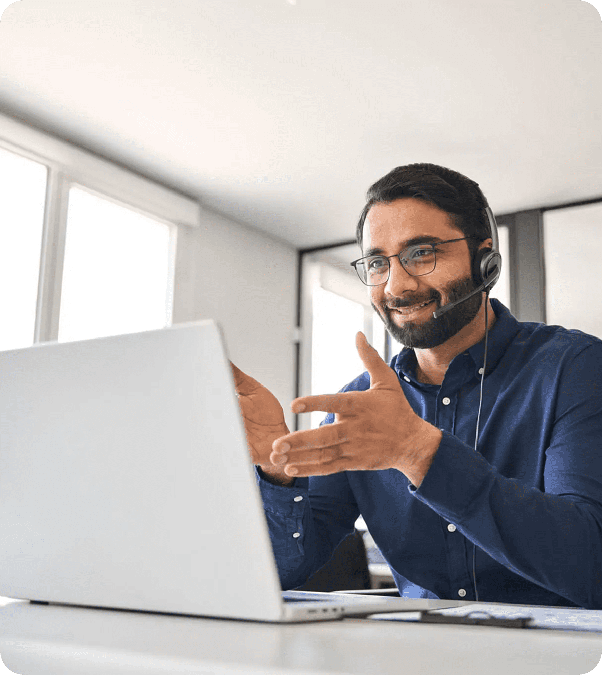 Person gesturing during online meeting