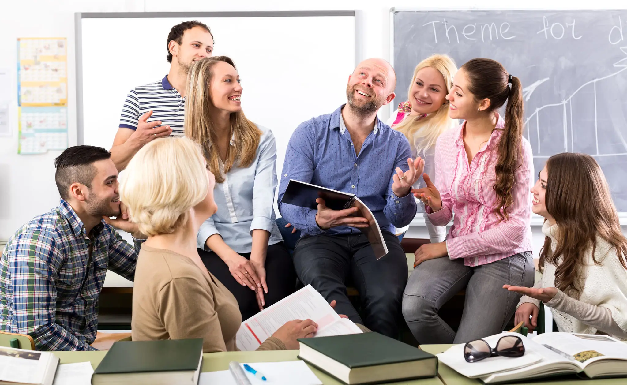 People engaged in lively conversation