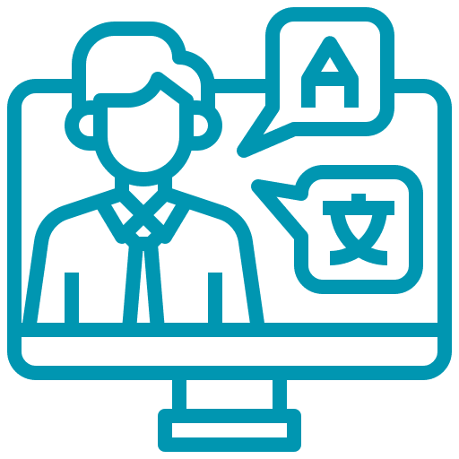 Online translator icon showing person and languages